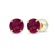 Decadence Genuine 14K Solid Yellow Gold 6mm Round Created Ruby July Birthstone Stud Earrings