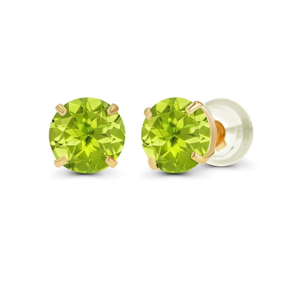 Decadence Genuine 14K Solid Yellow Gold 6mm Round Natural Green Peridot August Birthstone Stud Earrings