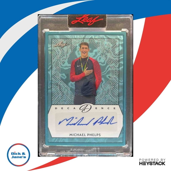 Excellent Autographed Leaf Decadence Michael Phelps BA-MP1 Base Turquoise Trading Card