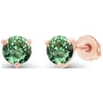 thumbnail image 1 of Decadence Rose Gold Plated 925 Sterling Silver 4mm Round 3 Prong Martini Set Created Green Sapphire Birthstone Screwback Stud Earrings, 1 of 7