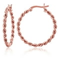 thumbnail image 1 of Decadence Rose Gold Polished Twisted Hoop Earrings for Women | 2x30mm Round Hoop Earrings | Secure Snap Bar Closure | Shiny Classic Earrings, 1 of 5