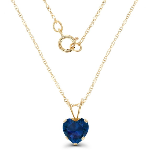 Decadence Solid 10K Yellow Gold 6x6mm Heart Created Blue Sapphire September Birthstone 18" Rope Chain Necklace | 10K Gold Blue Sapphire Necklace For Women