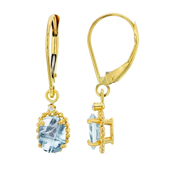 Decadence Solid 10K Yellow, White and Rose Gold 1.25mm Round White Topaz & 6x4mm Oval Gemstone Bead Frame Drop Leverback Earrings | Genuine Gemstone Birthstone | Gold Earrings For Women