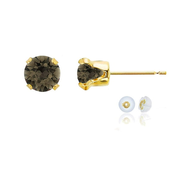 Decadence Solid 10K Yellow, White or Rose Gold 6mm Round Genuine Gemstone Birthstone Stud Earrings