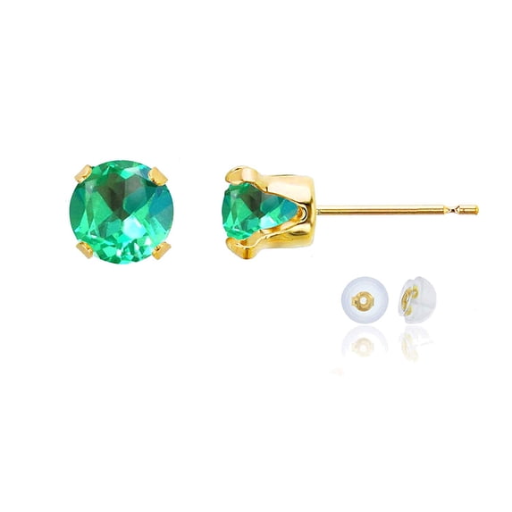 Decadence Solid 14K Gold or 14K Gold Plated 925 Sterling Silver Yellow, White or Rose Gold 6mm Round Genuine Gemstone Birthstone Stud Earrings