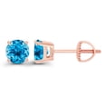 thumbnail image 1 of Decadence Solid 14K Rose Gold 5mm Round Natural Swiss Blue Topaz December Birthstone Screwback Stud Earrings, 1 of 4