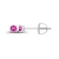 thumbnail image 1 of Decadence Solid 14K White Gold 3mm Round Created Pink Sapphire Birthstone Screwback Stud Earrings, 1 of 5