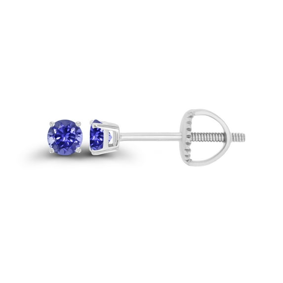Decadence Solid 14K White Gold 3mm Round Natural Tanzanite December Birthstone Screwback Stud Earrings