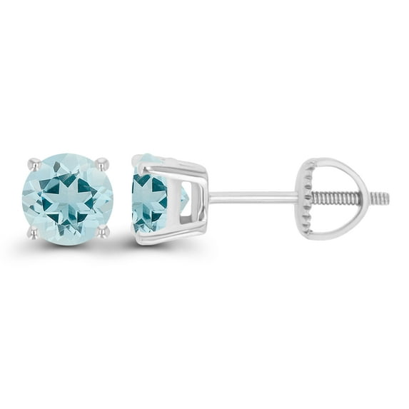 Decadence Solid 14K White Gold 5mm Round Natural Aquamarine March Birthstone Screwback Stud Earrings