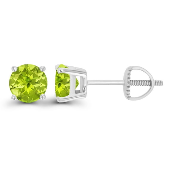 Decadence Solid 14K White Gold 5mm Round Natural Green Peridot August Birthstone Screwback Stud Earrings