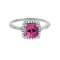 thumbnail image 1 of Decadence Solid 14K White Gold 7mm Cushion Genuine Pink Topaz October Birthstone & 0.20 CTTW Diamond Halo Ring | 14K Gold Pink Topaz Ring For Women, Size-9, 1 of 4