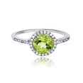 thumbnail image 1 of Decadence Solid 14K White Gold 7mm Round Genuine Green Peridot August Birthstone & 0.18 CTTW Diamond Halo Ring | 14K Gold Peridot Ring For Women, Size-6, 1 of 4