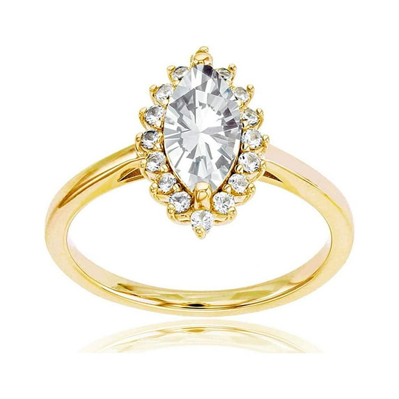 Decadence Solid 14K Yellow Gold 10x5mm Marquise & Round Genuine White Topaz April Birthstone Ring | 14K Gold White Topaz Ring For Women, Size-6