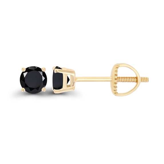 Decadence Solid 14K Yellow Gold 4mm Round Natural Black Onyx Birthstone Screwback Stud Earrings