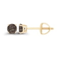 thumbnail image 1 of Decadence Solid 14K Yellow Gold 4mm Round Natural Smoky Quartz June Birthstone Screwback Stud Earrings, 1 of 5