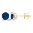 thumbnail image 1 of Decadence Solid 14K Yellow Gold 5mm Round Created Blue Sapphire September Birthstone Screwback Stud Earrings, 1 of 5