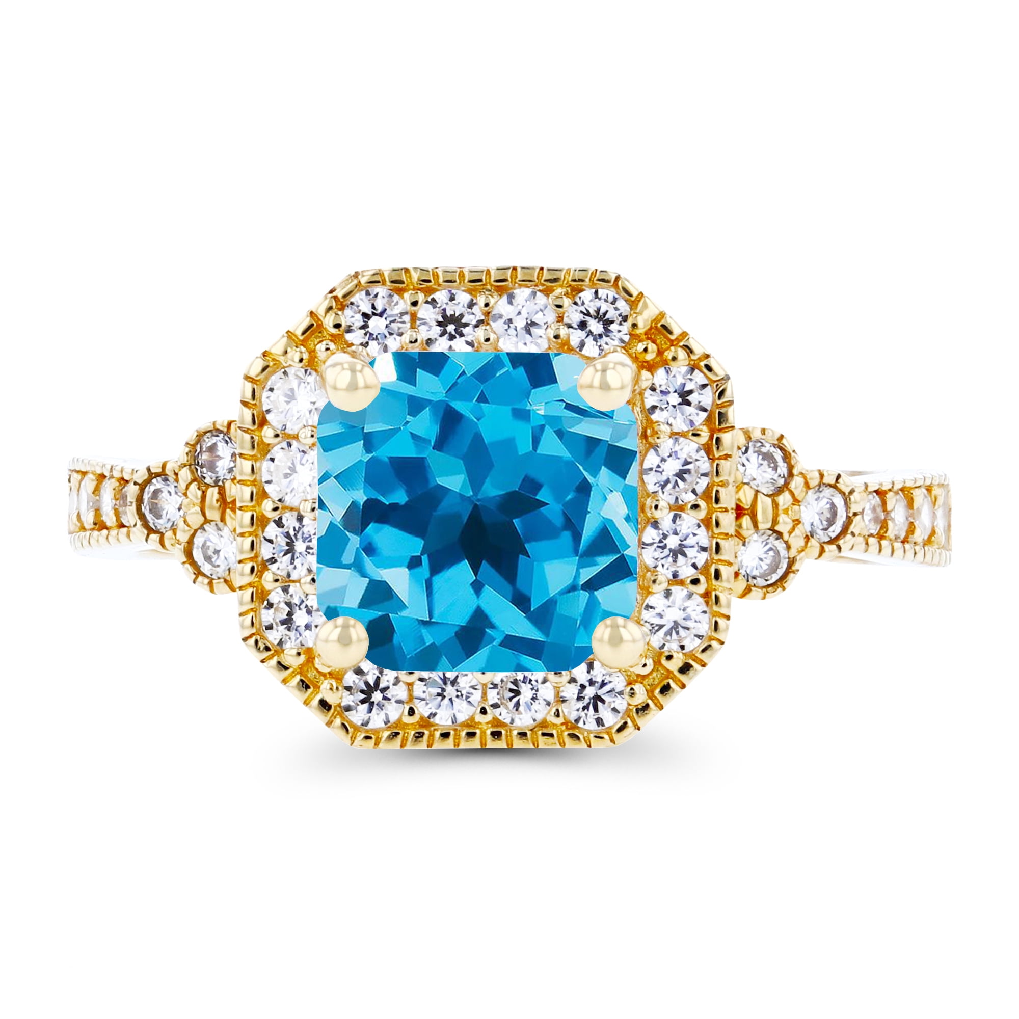 Decadence Solid 14K Yellow Gold 7mm Cushion Cut Natural Swiss Blue ...