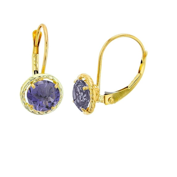 Decadence Solid 14K Yellow or White or Rose Gold 6mm Round Gemstone Center Genuine Gemstone Birthstone Rope Frame Leverback Dangle Earrings | Natural Gemstones | Gold Earrings For Women