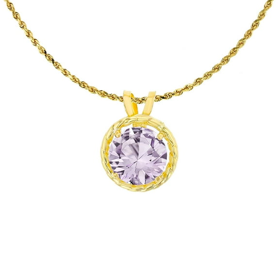 Decadence Solid 14K Yellow, White and Rose Gold 6mm Round Genuine or Created Birthstone with Rope Frame Rabbit Ear 18" Rope Chain Necklace | 14K Gold Gemstone Necklace For Women