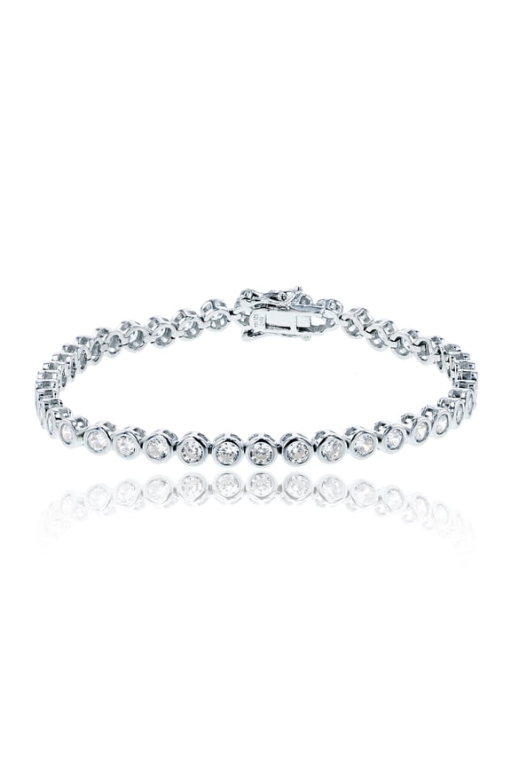 Solid 925 Sterling Silver 2mm Round Cut Bezel Set Cubic Zirconia 7" Tennis Bracelet For Women