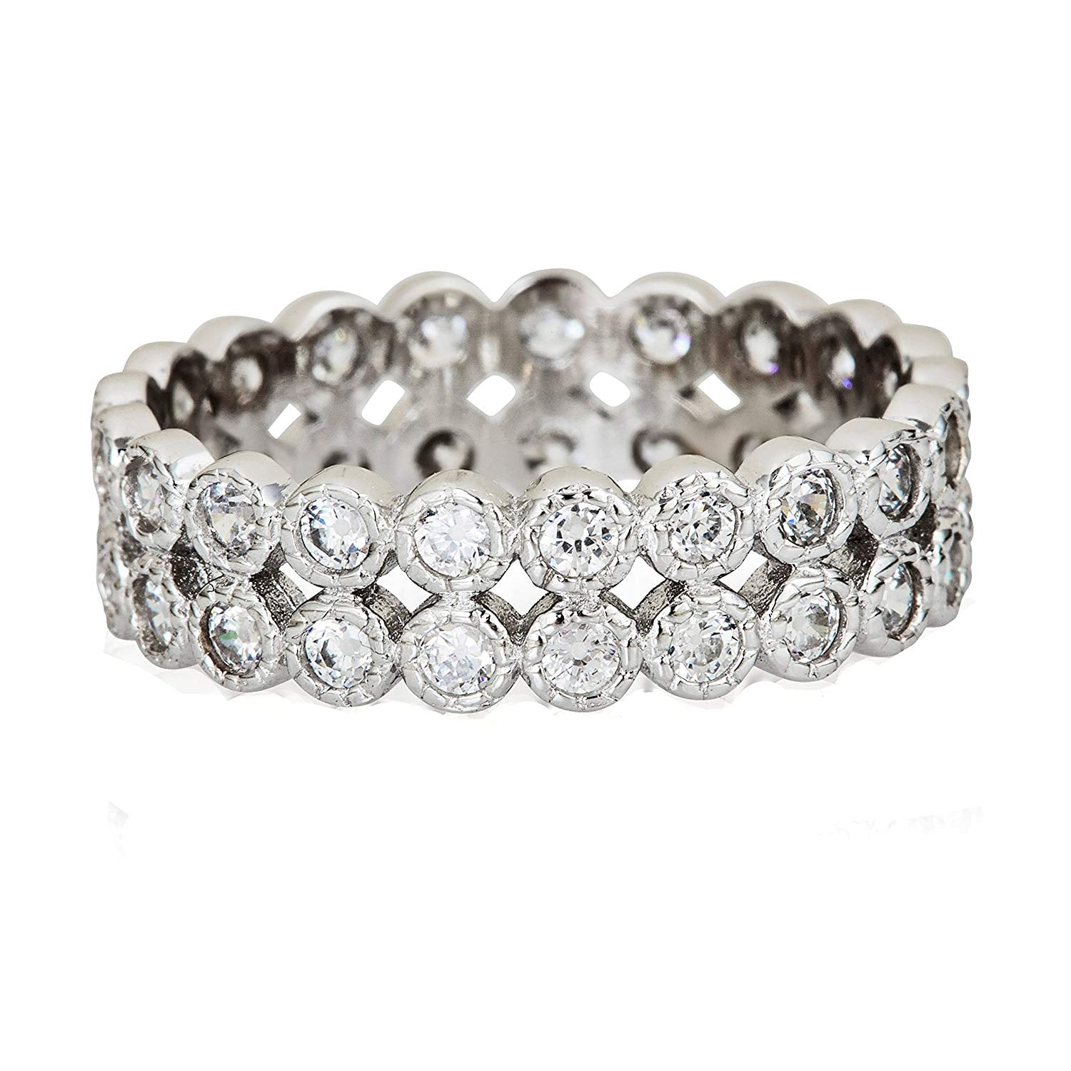 Decadence Sterling Silver 2 Row Bezel Milgraine Eternity Ring - Walmart.com