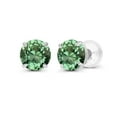 thumbnail image 1 of Decadence Sterling Silver 4mm Round Green Sapphire Birthstone Prong Set Stud Earrings For Women and Girls, 1 of 5