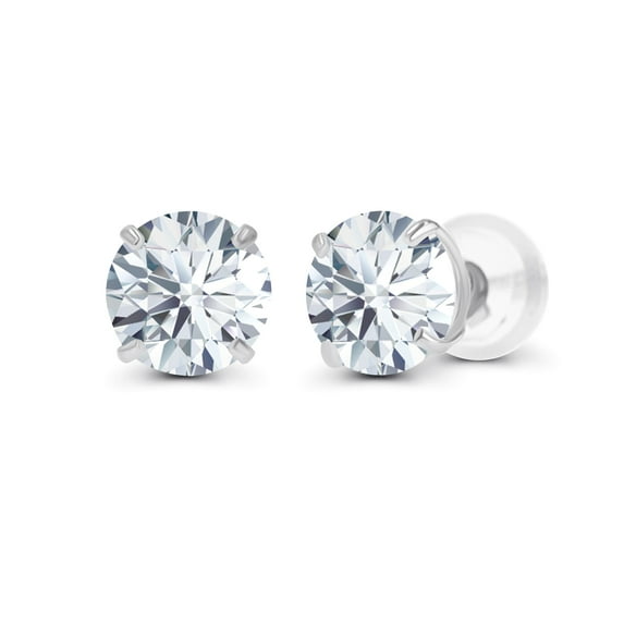 Decadence Sterling Silver 4mm Round Natural White Topaz April Birthstone Prong Set Stud Earrings For Women and Girls