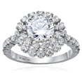 thumbnail image 1 of Decadence Sterling Silver 8mm Round Cut Cluster Pave Cubic Zirconia Engagement Ring, 1 of 4