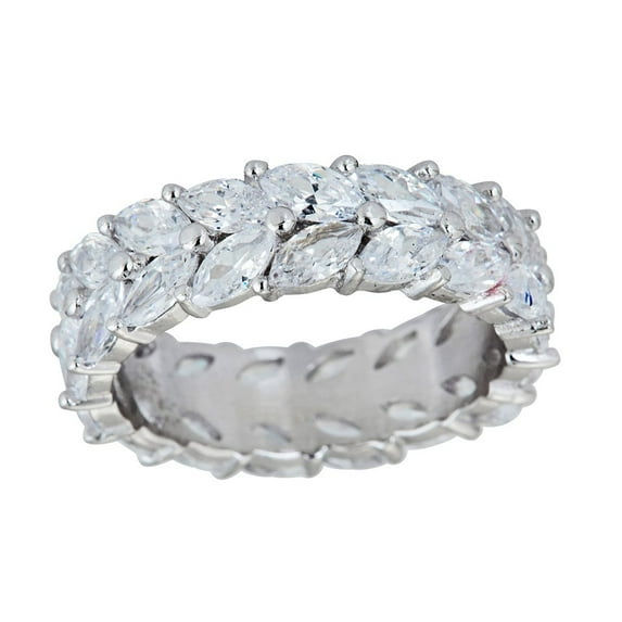Decadence Sterling Silver Cubic Zirconia 2 Row Marquise Cut Eternity Band Ring