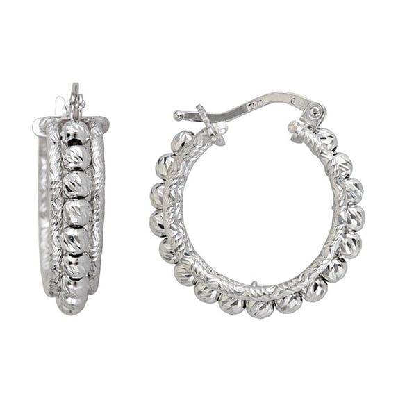 Decadence Sterling Silver Diamond Cut Beaded Hoops