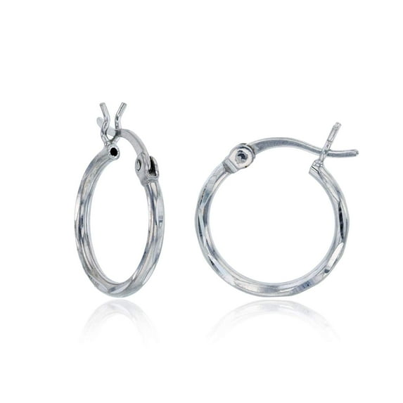 Decadence Sterling Silver Diamond Cut Polished Basic Hoop Earrings for Women | 1.50x16mm Round Hoop Earrings | Secure Snap Bar Closure | Shiny Classic Earrings
