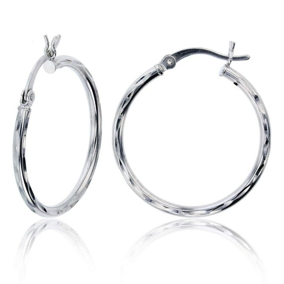 Decadence Sterling Silver Diamond Cut Polished Basic Hoop Earrings for Women | 2x35mm Round Hoop Earrings | Secure Snap Bar Closure | Shiny Classic Earrings