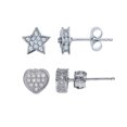 thumbnail image 1 of Decadence Sterling Silver Micropave 3D Heart & Star Stud Earring Set, 1 of 4