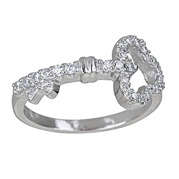 Decadence Sterling Silver Pave Key Cubic Zirconia Ring