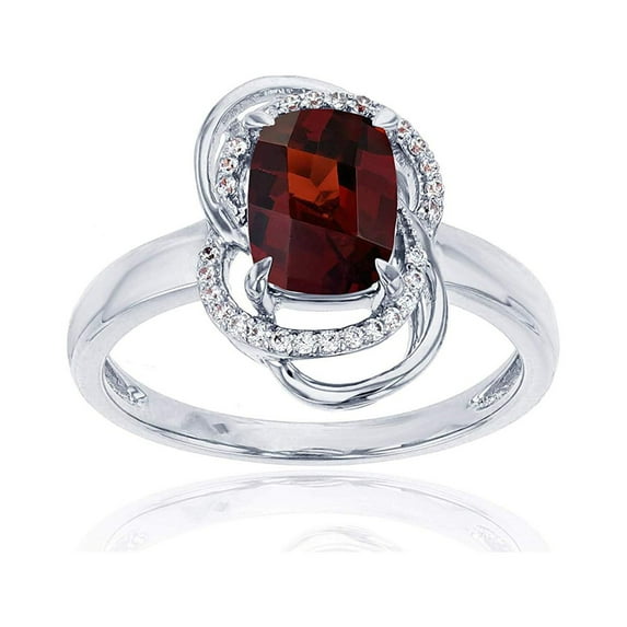Decadence Sterling Silver Rhodium 0.09 CTTW Round Diamond & 8x6mm Cushion Gemstone Knot Ring