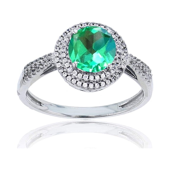 Decadence Sterling Silver Rhodium 0.15 CTTW Round Diamond & 7mm Round Gemstone Double Halo Ring