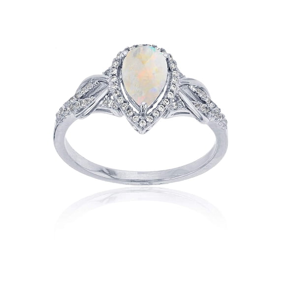 Decadence Sterling Silver Rhodium 0.17 CTTW Round Diamond & 8x5mm Pear Cut Gemstone Knot Sides Ring