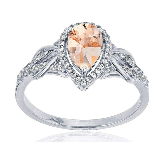 Decadence Sterling Silver Rhodium 0.17 CTTW Round Diamond & 8x5mm Pear Cut Gemstone Knot Sides Ring