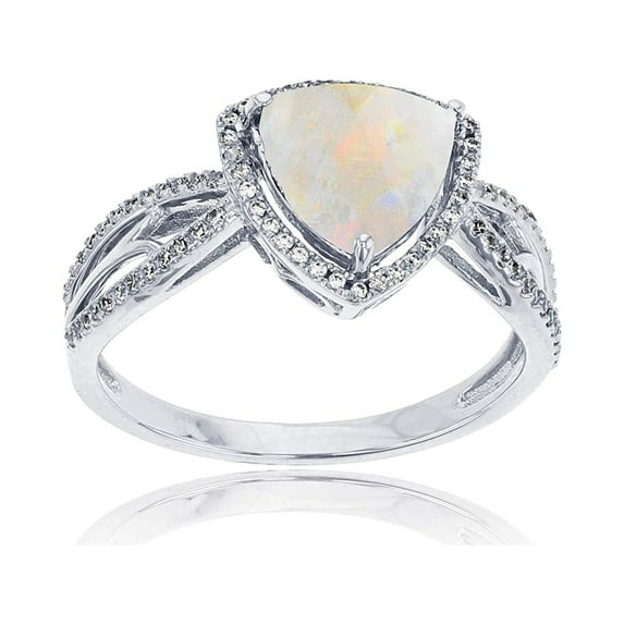 Decadence Sterling Silver Rhodium 0.20 CTTW Round Diamond & 8mm Trillion Gemstone Split Shank Ring