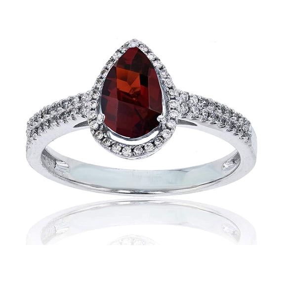 Decadence Sterling Silver Rhodium 0.20 CTTW Round Diamond & 8x5mm Pear Cut Gemstone Halo Ring