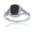 thumbnail image 1 of Decadence Sterling Silver Rhodium 0.22 CTTW Round Diamond & 8x6mm Cushion Gemstone Split Shank Ring, 1 of 4