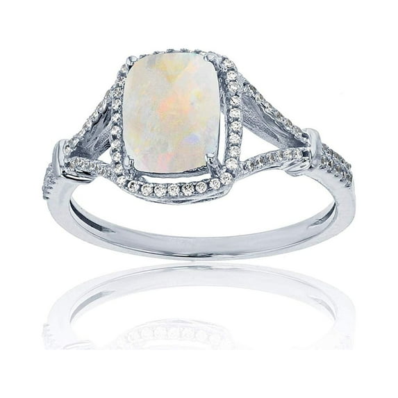 Decadence Sterling Silver Rhodium 0.22 CTTW Round Diamond & 8x6mm Cushion Gemstone Split Shank Ring