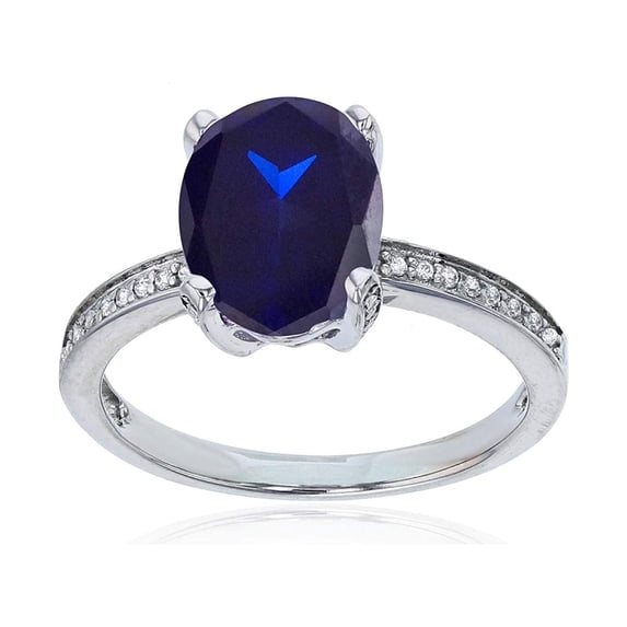 Decadence Sterling Silver Rhodium 1mm Created White Sapphire Channel Set & 10x8 Oval Gemstone Engagement Ring