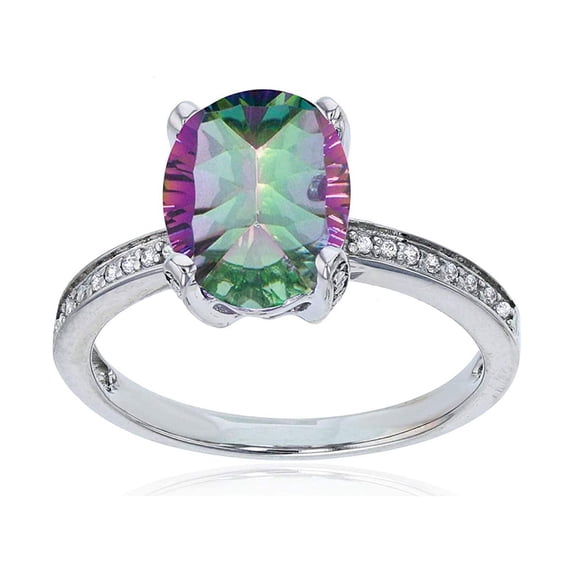 Decadence Sterling Silver Rhodium 1mm Created White Sapphire Channel Set & 10x8 Oval Gemstone Engagement Ring