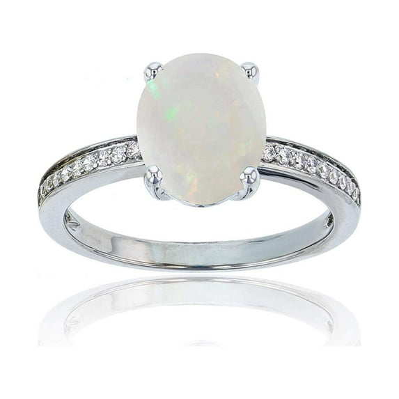 Decadence Sterling Silver Rhodium 1mm Round Created White Sapphire Channel Set & 10x8 Oval Gemstone Engagement Ring