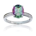 thumbnail image 1 of Decadence Sterling Silver Rhodium 1mm Round Created White Sapphire Channel Set & 10x8 Oval Gemstone Engagement Ring, 1 of 4