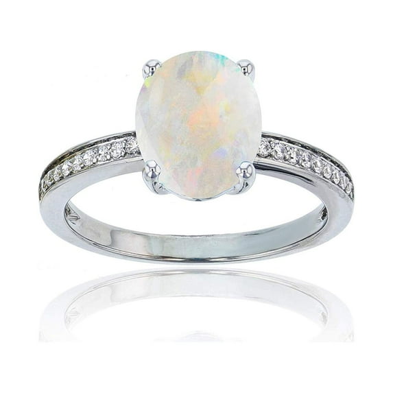 Decadence Sterling Silver Rhodium 1mm Round Created White Sapphire Channel Set & 10x8 Oval Gemstone Engagement Ring