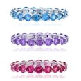 thumbnail image 1 of Decadence Sterling Silver Rhodium 3mm Round Amethyst, Swiss Blue & Ruby Cubic Zirconia Eternity Ring Set, 1 of 3