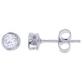 thumbnail image 1 of Decadence Sterling Silver Rhodium 4mm Round Cubic Zirconia Bezel Stud Earring, 1 of 4