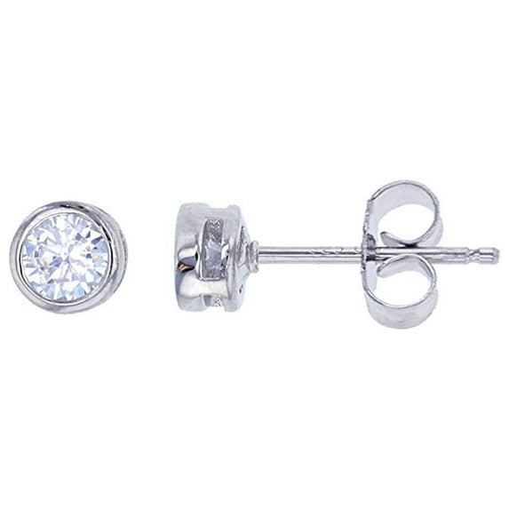 Decadence Sterling Silver Rhodium 4mm Round Cubic Zirconia Bezel Stud Earring